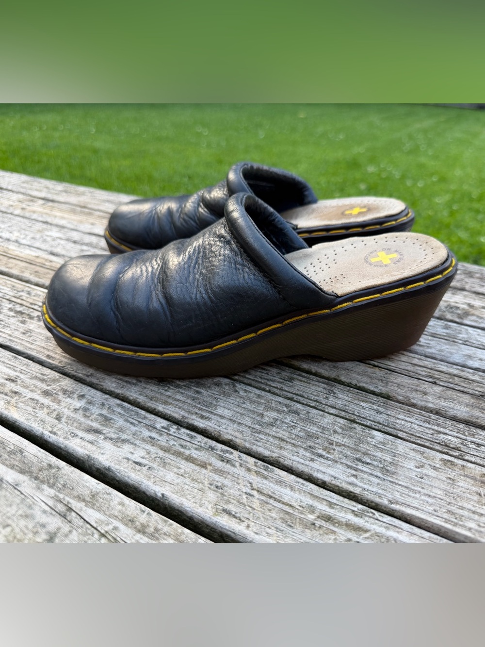 Y2K Dr. Martens Black Leather Wedge Clog Mules
